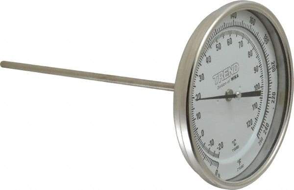 Wika - 9 Inch Long Stem, 5 Inch Dial Diameter, Stainless Steel, Back Connected Bi-Metal Thermometer - -20 to 120°C, 1% Accuracy - Makers Industrial Supply