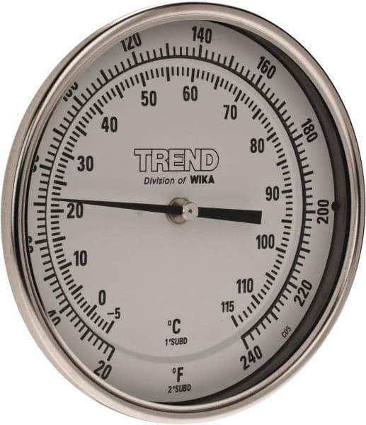 Wika - 9 Inch Long Stem, 5 Inch Dial Diameter, Stainless Steel, Back Connected Bi-Metal Thermometer - -5 to 115°C, 1% Accuracy - Makers Industrial Supply