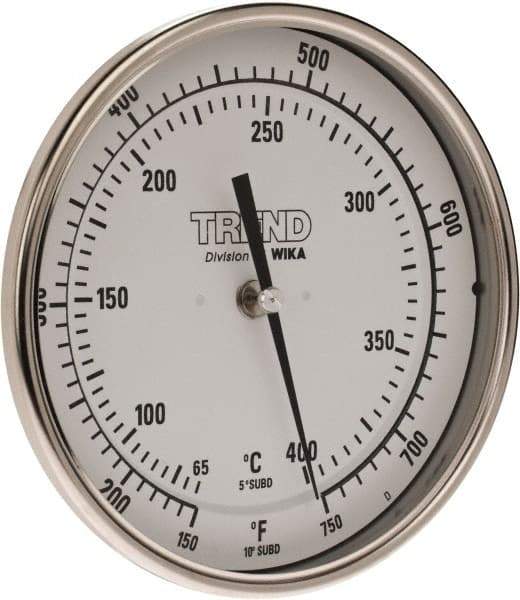 Wika - 9 Inch Long Stem, 5 Inch Dial Diameter, Stainless Steel, Back Connected Bi-Metal Thermometer - 65 to 400°C, 1% Accuracy - Makers Industrial Supply