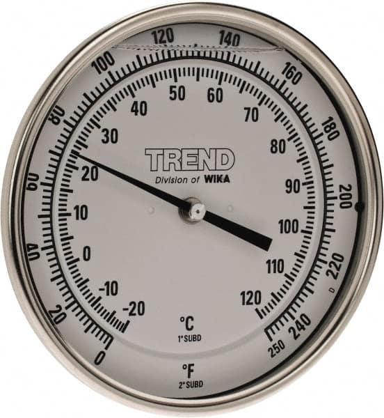 Wika - 2-1/2 Inch Long Stem, 5 Inch Dial Diameter, Stainless Steel, Back Connected Bi-Metal Thermometer - -20 to 120°C, 1% Accuracy - Makers Industrial Supply