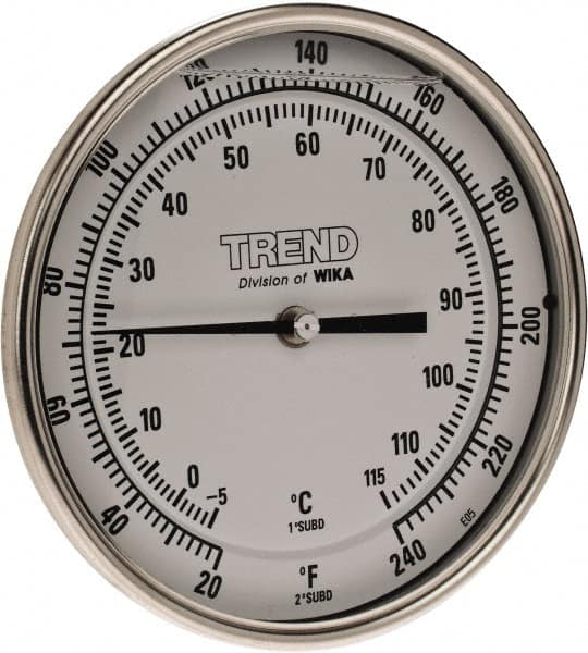 Wika - 4 Inch Long Stem, 5 Inch Dial Diameter, Stainless Steel, Back Connected Bi-Metal Thermometer - -5 to 115°C, 1% Accuracy - Makers Industrial Supply