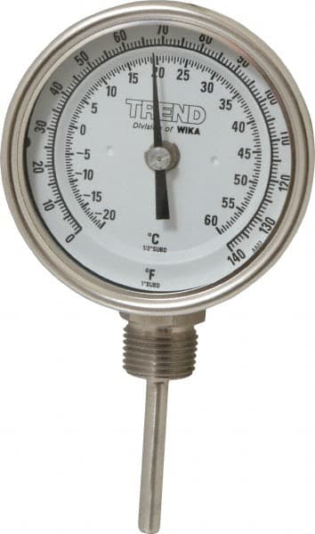 Wika - 2-1/2 Inch Long Stem, 3 Inch Dial Diameter, Stainless Steel, Bottom Connected Bi-Metal Thermometer - -20 to 60°C, 1% Accuracy - Makers Industrial Supply