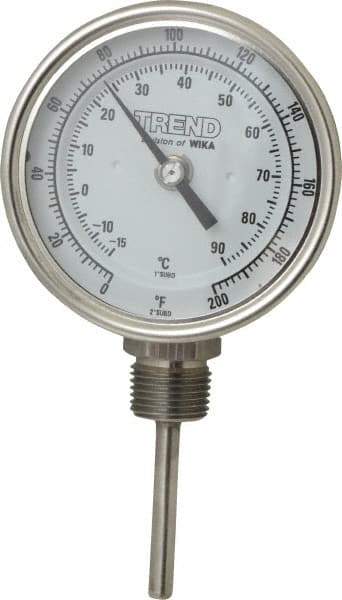 Wika - 2-1/2 Inch Long Stem, 3 Inch Dial Diameter, Stainless Steel, Bottom Connected Bi-Metal Thermometer - -15 to 90°C, 1% Accuracy - Makers Industrial Supply