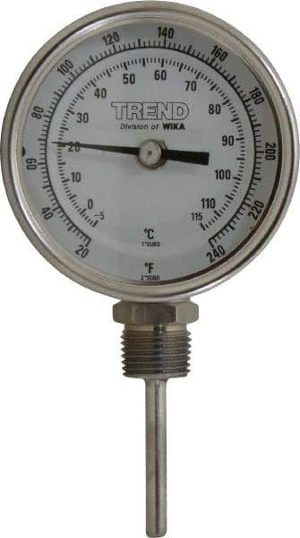 Wika - 2-1/2 Inch Long Stem, 3 Inch Dial Diameter, Stainless Steel, Bottom Connected Bi-Metal Thermometer - -5 to 115°C, 1% Accuracy - Makers Industrial Supply