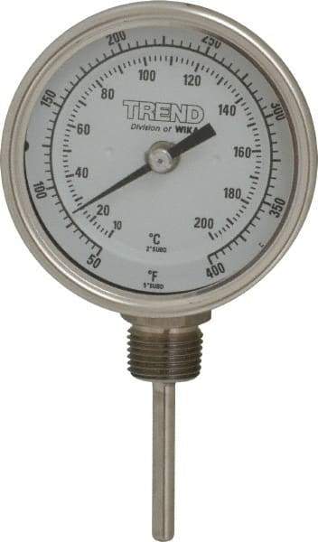 Wika - 2-1/2 Inch Long Stem, 3 Inch Dial Diameter, Stainless Steel, Bottom Connected Bi-Metal Thermometer - 10 to 200°C, 1% Accuracy - Makers Industrial Supply