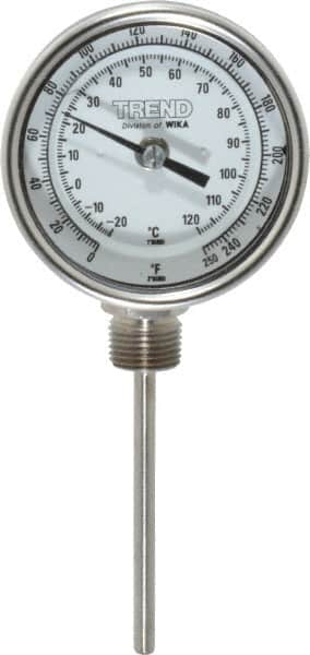 Wika - 4 Inch Long Stem, 3 Inch Dial Diameter, Stainless Steel, Bottom Connected Bi-Metal Thermometer - -20 to 120°C, 1% Accuracy - Makers Industrial Supply