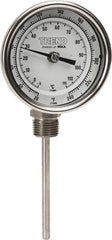 Wika - 4 Inch Long Stem, 3 Inch Dial Diameter, Stainless Steel, Bottom Connected Bi-Metal Thermometer - -5 to 115°C, 1% Accuracy - Makers Industrial Supply