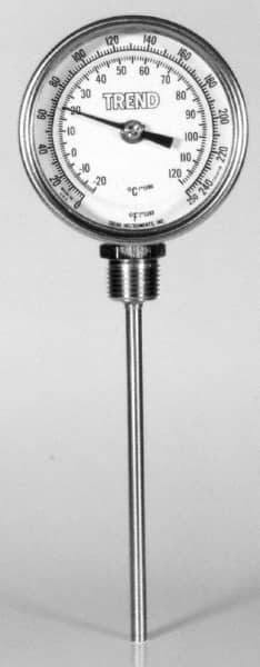 Wika - 9 Inch Long Stem, 5 Inch Dial Diameter, Stainless Steel, Bottom Connected Bi-Metal Thermometer - -15 to 90°C, 1% Accuracy - Makers Industrial Supply