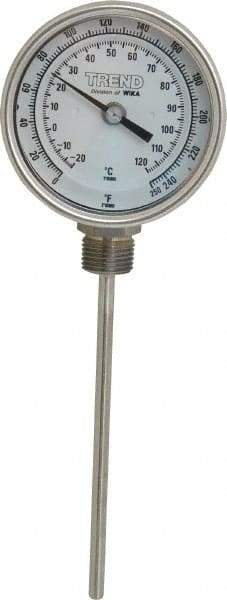 Wika - 6 Inch Long Stem, 3 Inch Dial Diameter, Stainless Steel, Bottom Connected Bi-Metal Thermometer - -20 to 120°C, 1% Accuracy - Makers Industrial Supply