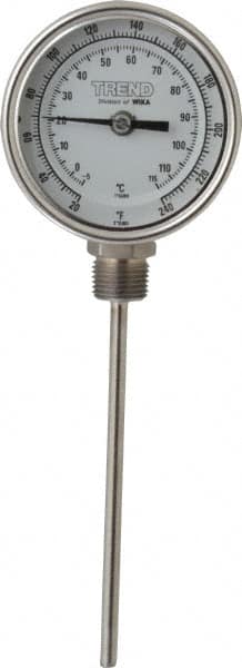 Wika - 6 Inch Long Stem, 3 Inch Dial Diameter, Stainless Steel, Bottom Connected Bi-Metal Thermometer - -5 to 115°C, 1% Accuracy - Makers Industrial Supply