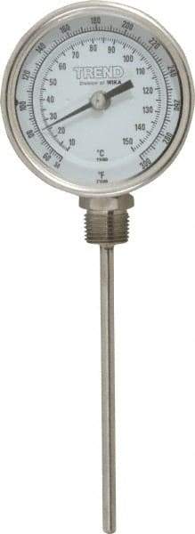 Wika - 6 Inch Long Stem, 3 Inch Dial Diameter, Stainless Steel, Bottom Connected Bi-Metal Thermometer - 10 to 150°C, 1% Accuracy - Makers Industrial Supply