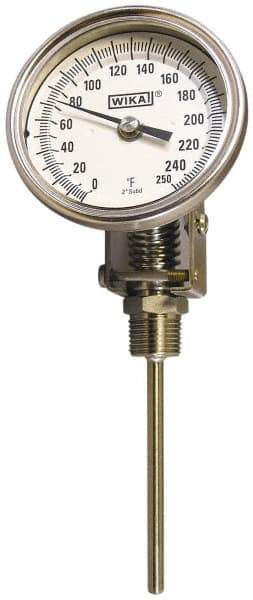 Wika - 15 Inch Long Stem, Stainless Steel, Back Connected Bi-Metal Thermometer - 10 to 200°C, 1% Accuracy - Makers Industrial Supply