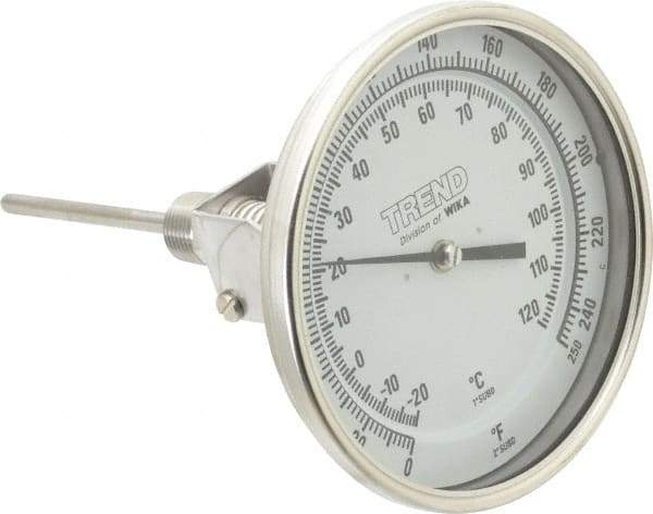 Wika - 4 Inch Long Stem, 5 Inch Dial Diameter, Stainless Steel, Adjustable Angle Bi-Metal Thermometer - -20 to 120°C, 1% Accuracy - Makers Industrial Supply