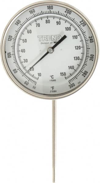 Wika - 6 Inch Long Stem, 5 Inch Dial Diameter, Stainless Steel, Adjustable Angle Bi-Metal Thermometer - 10 to 150°C, 1% Accuracy - Makers Industrial Supply