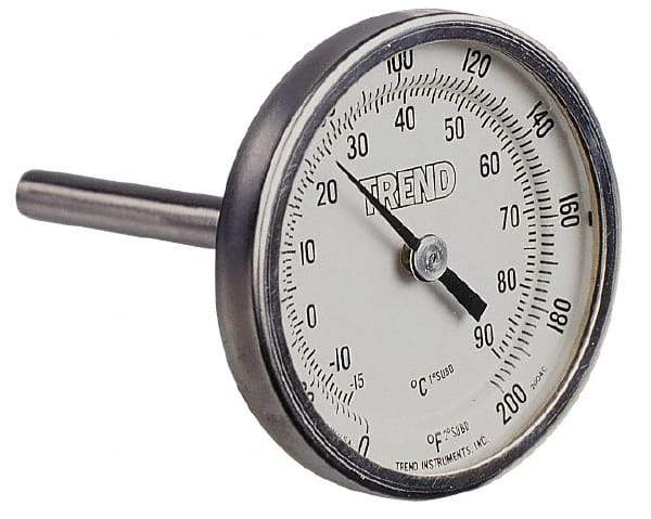 Wika - 9 Inch Long Stem, 2 Inch Dial Diameter, Stainless Steel, Back Connected Bi-Metal Thermometer - 10 to 200°C, 1% Accuracy - Makers Industrial Supply