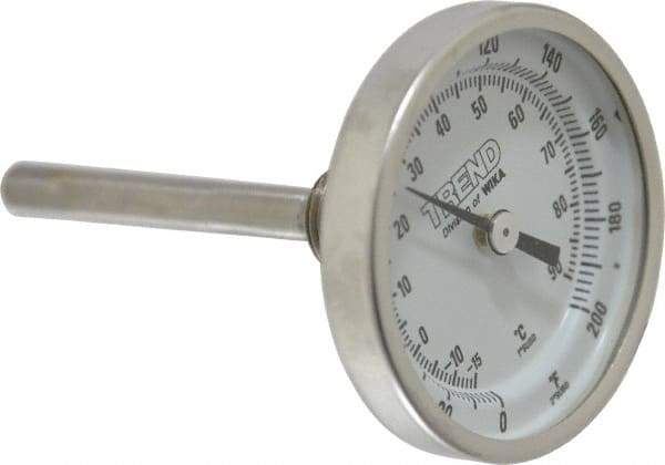 Wika - 2-1/2 Inch Long Stem, 2 Inch Dial Diameter, Stainless Steel, Back Connected Bi-Metal Thermometer - -15 to 90°C, 1% Accuracy - Makers Industrial Supply