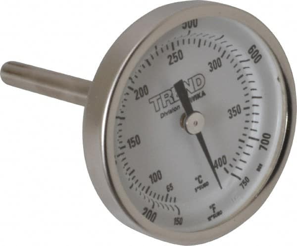 Wika - 2-1/2 Inch Long Stem, 2 Inch Dial Diameter, Stainless Steel, Back Connected Bi-Metal Thermometer - 65 to 400°C, 1% Accuracy - Makers Industrial Supply