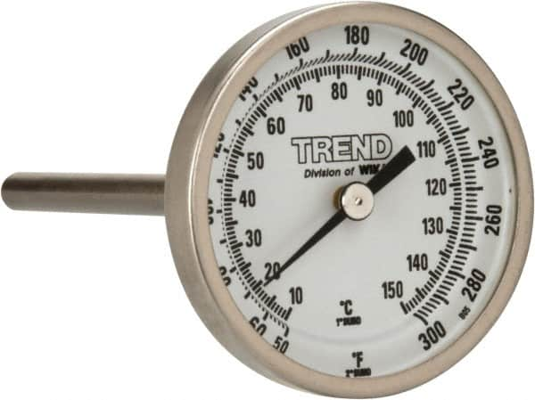 Wika - 4 Inch Long Stem, 2 Inch Dial Diameter, Stainless Steel, Back Connected Bi-Metal Thermometer - 10 to 150°C, 1% Accuracy - Makers Industrial Supply