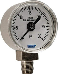 Wika - 1-1/2" Dial, 1/8 Thread, 0-30 Scale Range, Pressure Gauge - Lower Connection Mount, Accurate to 2.5% of Scale - Makers Industrial Supply