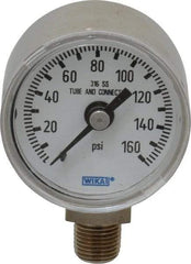 Wika - 1-1/2" Dial, 1/8 Thread, 0-160 Scale Range, Pressure Gauge - Lower Connection Mount, Accurate to 2.5% of Scale - Makers Industrial Supply