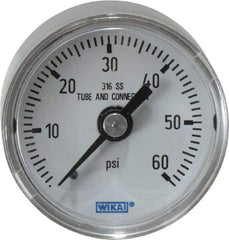 Wika - 1-1/2" Dial, 1/8 Thread, 0-60 Scale Range, Pressure Gauge - Center Back Connection Mount, Accurate to 2.5% of Scale - Makers Industrial Supply