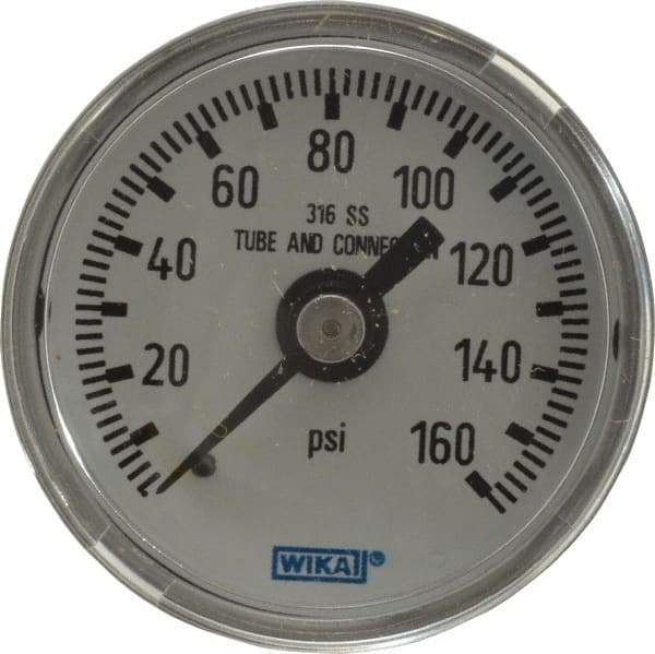 Wika - 1-1/2" Dial, 1/8 Thread, 0-160 Scale Range, Pressure Gauge - Center Back Connection Mount, Accurate to 2.5% of Scale - Makers Industrial Supply