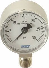 Wika - 2" Dial, 1/4 Thread, 0-30 Scale Range, Pressure Gauge - Lower Connection Mount, Accurate to 2.5% of Scale - Makers Industrial Supply