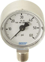 Wika - 2" Dial, 1/4 Thread, 0-60 Scale Range, Pressure Gauge - Lower Connection Mount, Accurate to 2.5% of Scale - Makers Industrial Supply