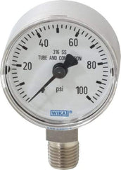 Wika - 2" Dial, 1/4 Thread, 0-100 Scale Range, Pressure Gauge - Lower Connection Mount, Accurate to 2.5% of Scale - Makers Industrial Supply