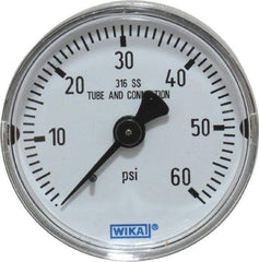 Wika - 2" Dial, 1/4 Thread, 0-60 Scale Range, Pressure Gauge - Center Back Connection Mount, Accurate to 2.5% of Scale - Makers Industrial Supply