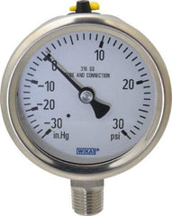 Wika - 2-1/2" Dial, 1/4 Thread, 30-0-30 Scale Range, Pressure Gauge - Lower Connection Mount, Accurate to 1.5% of Scale - Makers Industrial Supply