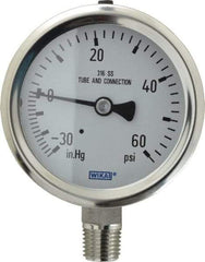 Wika - 2-1/2" Dial, 1/4 Thread, 30-0-60 Scale Range, Pressure Gauge - Lower Connection Mount, Accurate to 1.5% of Scale - Makers Industrial Supply