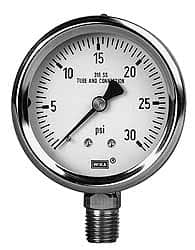 Wika - 4" Dial, 1/2 Thread, 30-0-15 Scale Range, Pressure Gauge - Lower Back Connection Mount, Accurate to 1% of Scale - Makers Industrial Supply