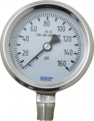 Wika - 2-1/2" Dial, 1/4 Thread, 0-160 Scale Range, Pressure Gauge - Lower Connection Mount, Accurate to 1.5% of Scale - Makers Industrial Supply