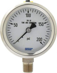 Wika - 2-1/2" Dial, 1/4 Thread, 0-200 Scale Range, Pressure Gauge - Lower Connection Mount, Accurate to 1.5% of Scale - Makers Industrial Supply