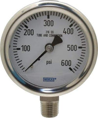 Wika - 2-1/2" Dial, 1/4 Thread, 0-600 Scale Range, Pressure Gauge - Lower Connection Mount, Accurate to 1.5% of Scale - Makers Industrial Supply