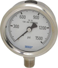 Wika - 2-1/2" Dial, 1/4 Thread, 0-1,500 Scale Range, Pressure Gauge - Lower Connection Mount, Accurate to 1.5% of Scale - Makers Industrial Supply