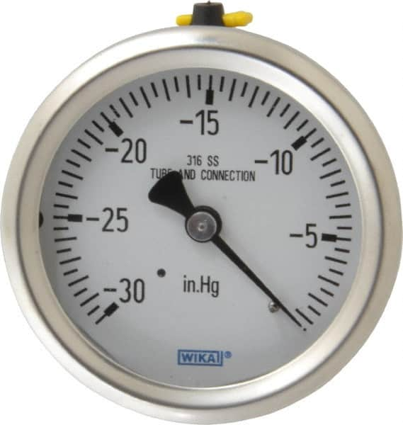 Wika - 2-1/2" Dial, 1/4 Thread, 30-0 Scale Range, Pressure Gauge - Center Back Connection Mount, Accurate to 1.5% of Scale - Makers Industrial Supply