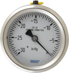 Wika - 2-1/2" Dial, 1/4 Thread, 30-0 Scale Range, Pressure Gauge - Center Back Connection Mount, Accurate to 1.5% of Scale - Makers Industrial Supply