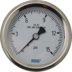 Wika - 2-1/2" Dial, 1/4 Thread, 0-15 Scale Range, Pressure Gauge - Center Back Connection Mount, Accurate to 1.5% of Scale - Makers Industrial Supply