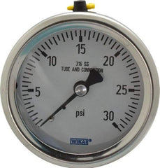 Wika - 2-1/2" Dial, 1/4 Thread, 0-30 Scale Range, Pressure Gauge - Center Back Connection Mount, Accurate to 1.5% of Scale - Makers Industrial Supply