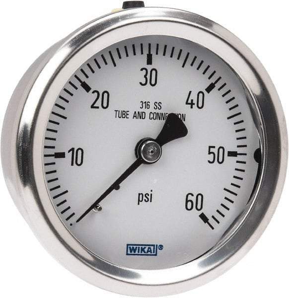 Wika - 2-1/2" Dial, 1/4 Thread, 0-60 Scale Range, Pressure Gauge - Center Back Connection Mount, Accurate to 1.5% of Scale - Makers Industrial Supply