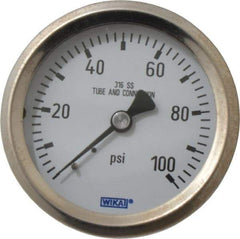 Wika - 2-1/2" Dial, 1/4 Thread, 0-100 Scale Range, Pressure Gauge - Center Back Connection Mount, Accurate to 1.5% of Scale - Makers Industrial Supply