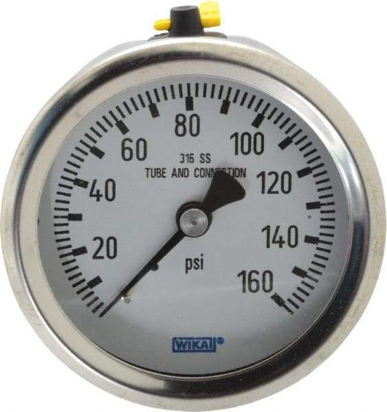 Wika - 2-1/2" Dial, 1/4 Thread, 0-160 Scale Range, Pressure Gauge - Center Back Connection Mount, Accurate to 1.5% of Scale - Makers Industrial Supply