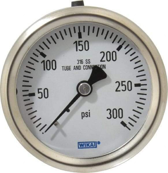 Wika - 2-1/2" Dial, 1/4 Thread, 0-300 Scale Range, Pressure Gauge - Center Back Connection Mount, Accurate to 1.5% of Scale - Makers Industrial Supply