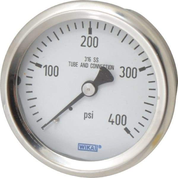 Wika - 2-1/2" Dial, 1/4 Thread, 0-400 Scale Range, Pressure Gauge - Center Back Connection Mount, Accurate to 1.5% of Scale - Makers Industrial Supply