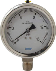 Wika - 4" Dial, 1/2 Thread, 0-15 Scale Range, Pressure Gauge - Lower Connection Mount, Accurate to 1% of Scale - Makers Industrial Supply