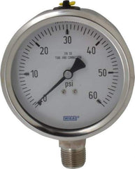 Wika - 4" Dial, 1/2 Thread, 0-60 Scale Range, Pressure Gauge - Lower Connection Mount, Accurate to 1% of Scale - Makers Industrial Supply