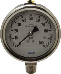 Wika - 4" Dial, 1/2 Thread, 0-100 Scale Range, Pressure Gauge - Lower Connection Mount, Accurate to 1% of Scale - Makers Industrial Supply