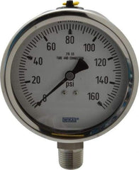 Wika - 4" Dial, 1/2 Thread, 0-160 Scale Range, Pressure Gauge - Lower Connection Mount, Accurate to 1% of Scale - Makers Industrial Supply